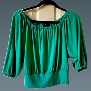 Emerald green EXPRESS Womens Green Short-Sleeve stretch Crop Top